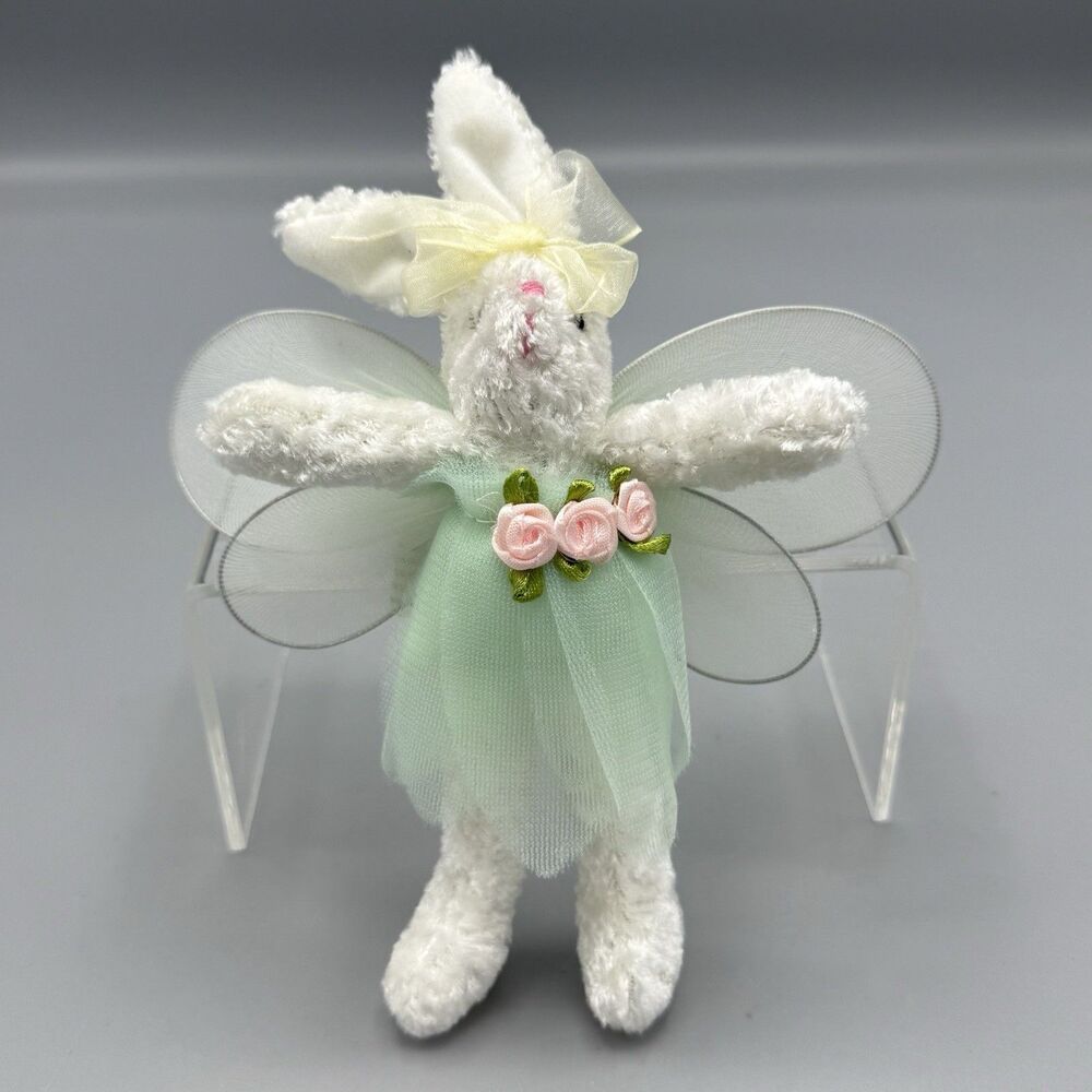 Vtg Oriental Trading Company White Bunny Rabbit Angel Plush Teal 7.5" T